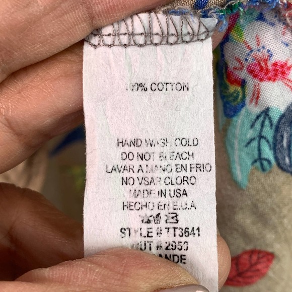 Ces Femme Puffed Sleeve Tan with Orange V-Neck Taylor Top Sz L - Picture 6 of 9